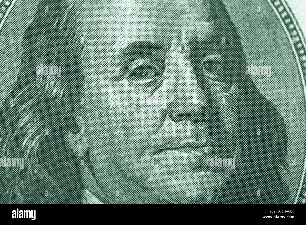 Benjamin Franklin From Dollar Bill, One Hundred Dollars, Close Up Stock Photo
