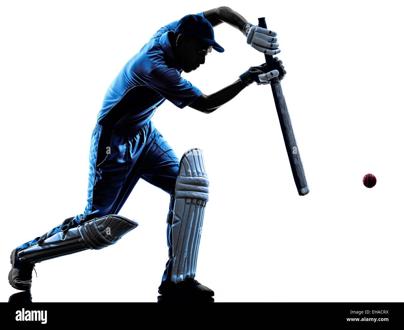Cricket player batsman in silhouette shadow on white background Stock