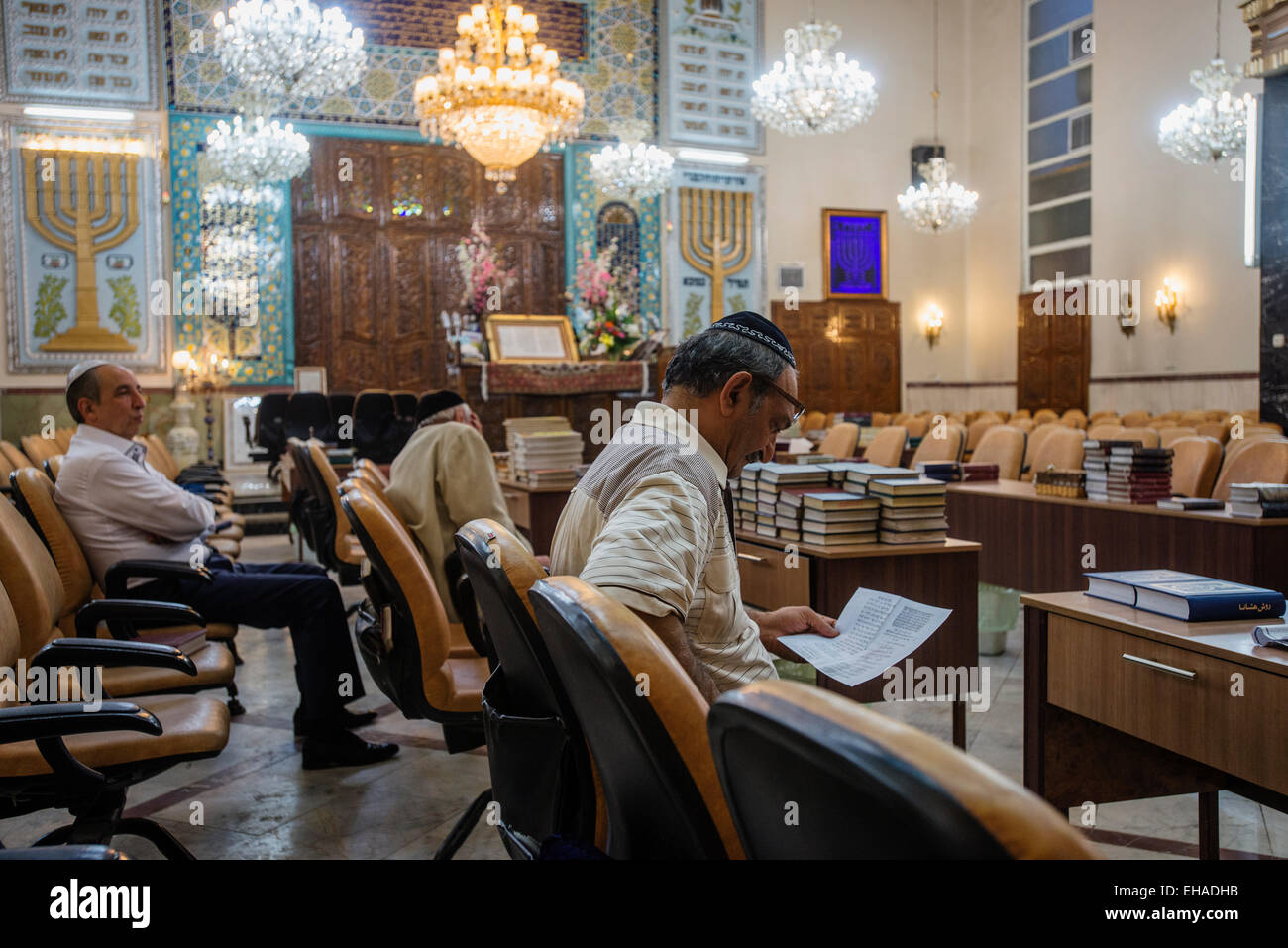 Jews pray on Rosh Hashanah, Jewish New Year, in Yusef Abad Synagogue