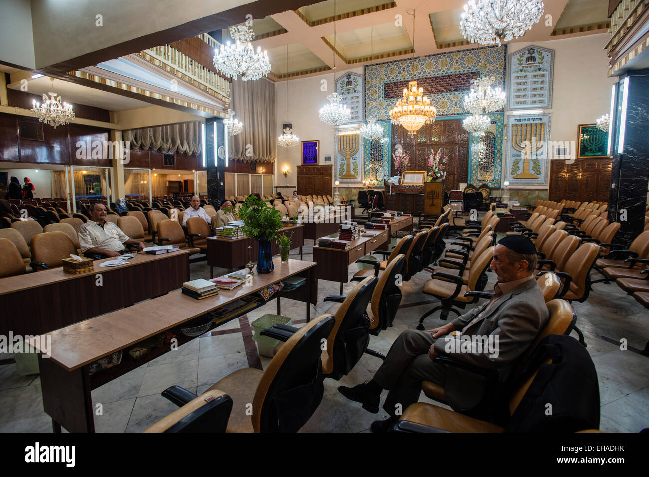 Jews pray on Rosh Hashanah, Jewish New Year, in Yusef Abad Synagogue