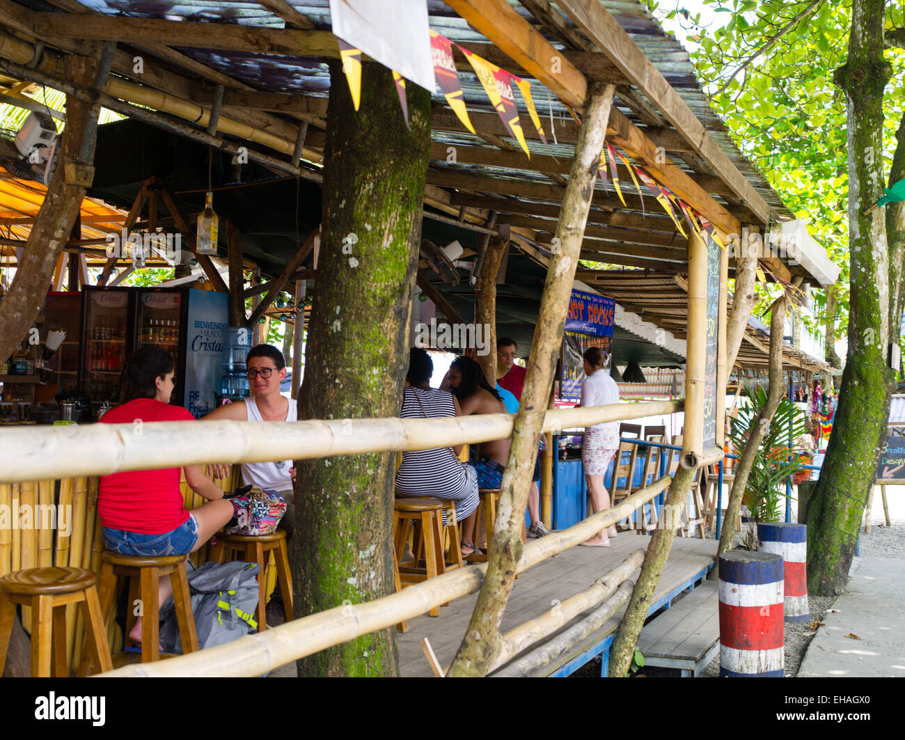 The open air Hot Rocks bar in Puerto Viejo, Limon, Costa Rica the