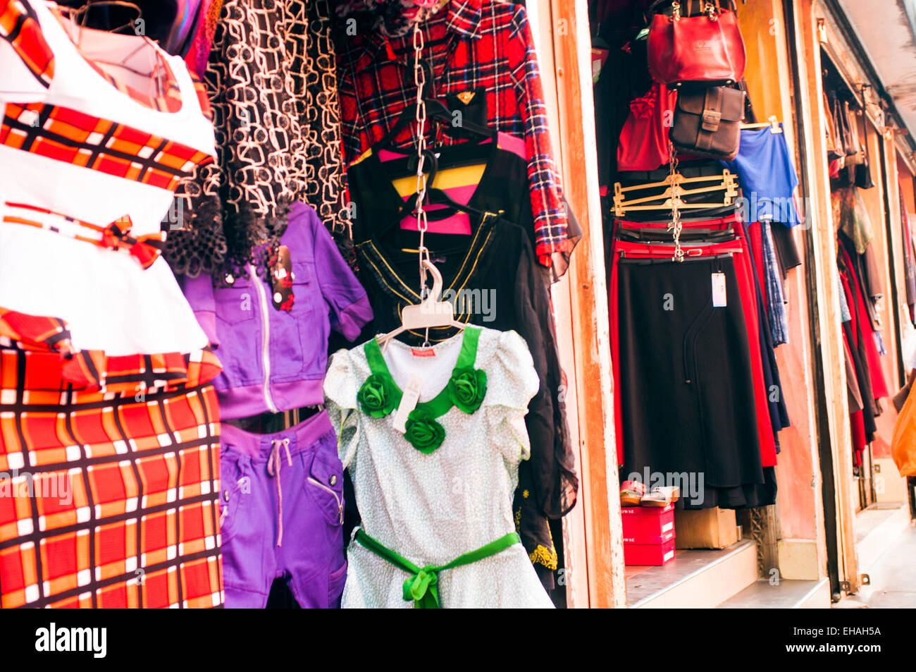 Ladies wear shops, Taveta Street, Downtown Nairobi, Kenya Stock Photo