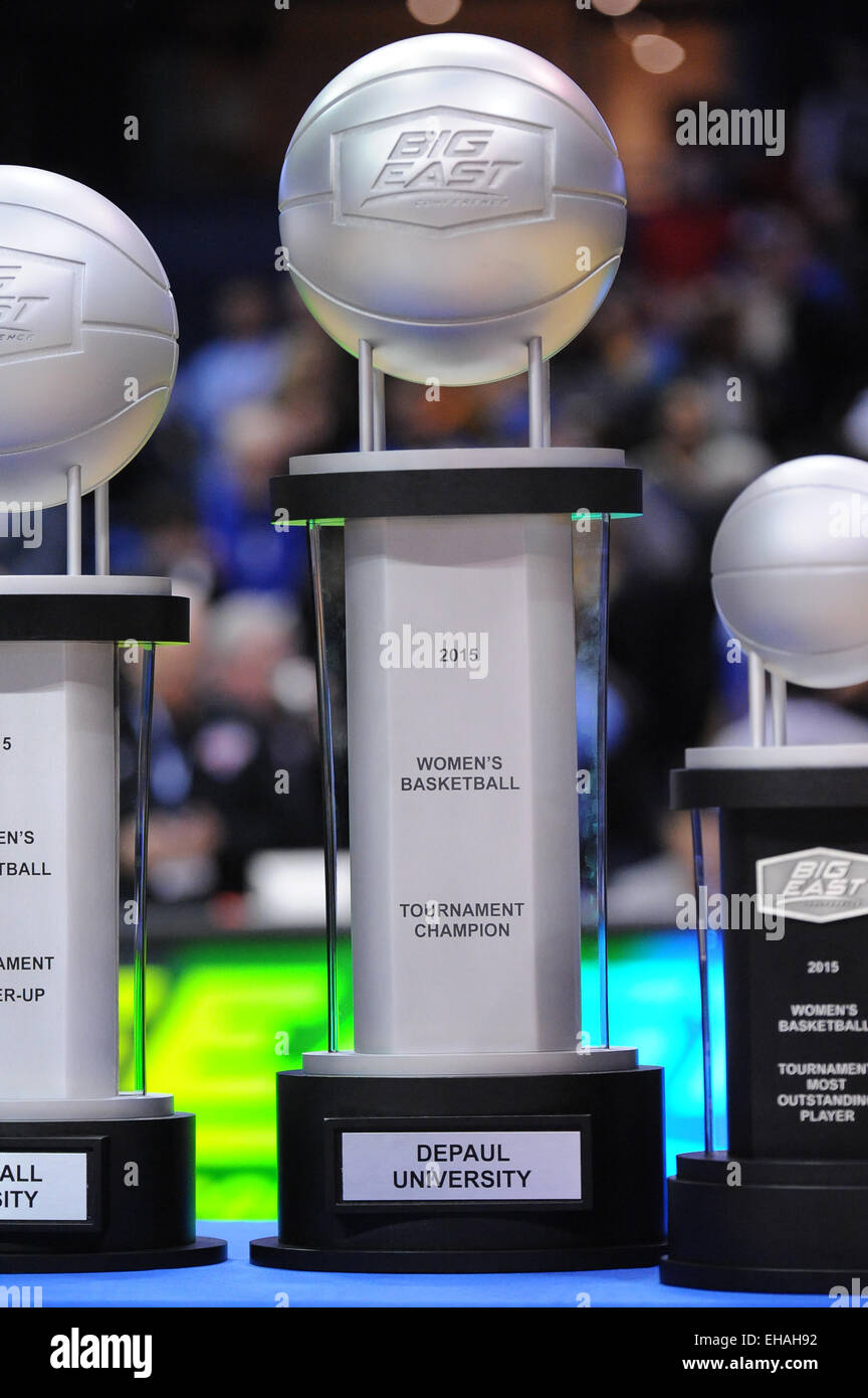 The Tournament. 10th Mar, 2015. DePaul University's trophy on display