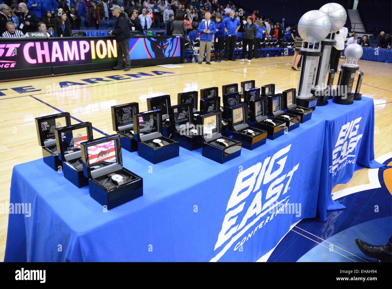 The Tournament. 10th Mar, 2015. DePaul Blue Demons' watches and awards on display after winning the 2015 BIG EAST Women's Basketball Tournament Championship game between the Seton Hall Pirates and the DePaul Blue Demons at the Allstate Arena in Rosemont, IL. DePaul won 78-68 over Seton Hall, to win the tournament. Patrick Gorski/CSM/Alamy Live News Stock Photo