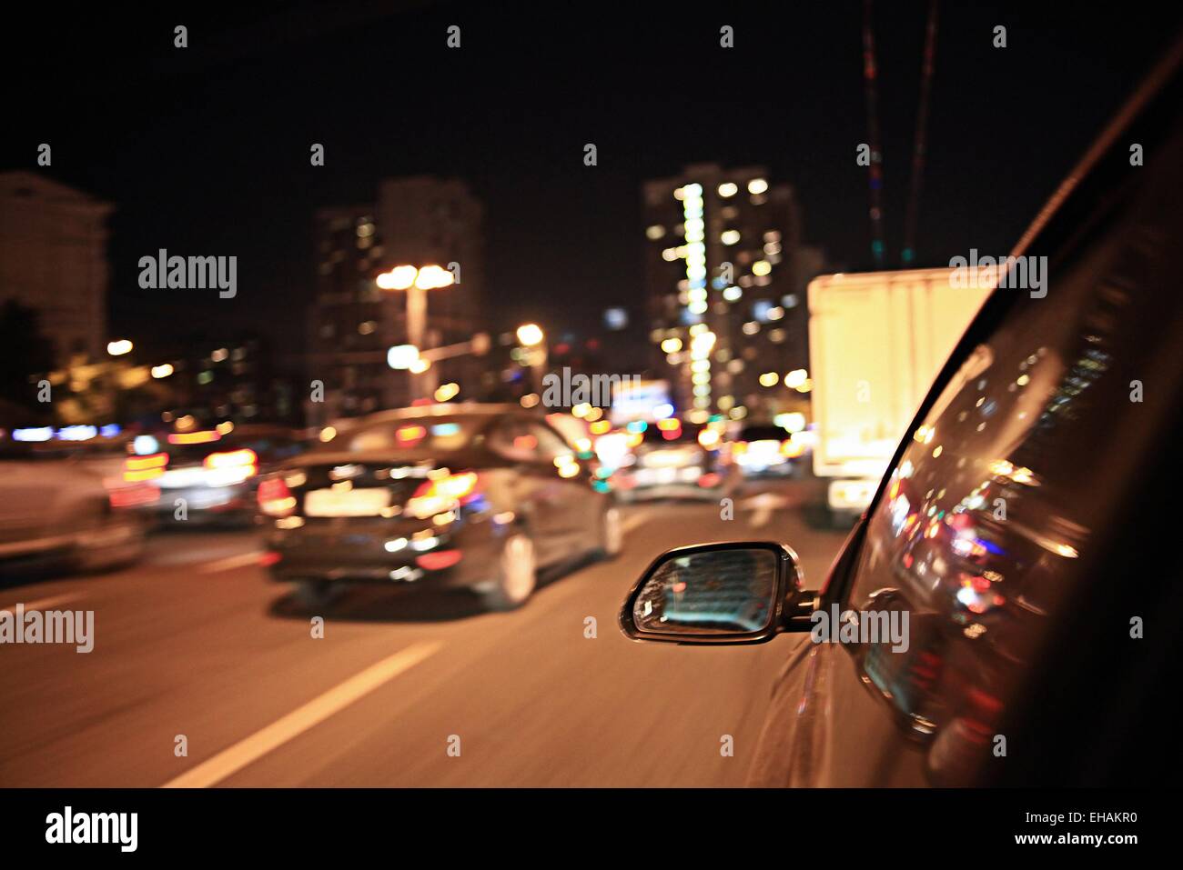 blurred urban look of the car movement nights Stock Photo