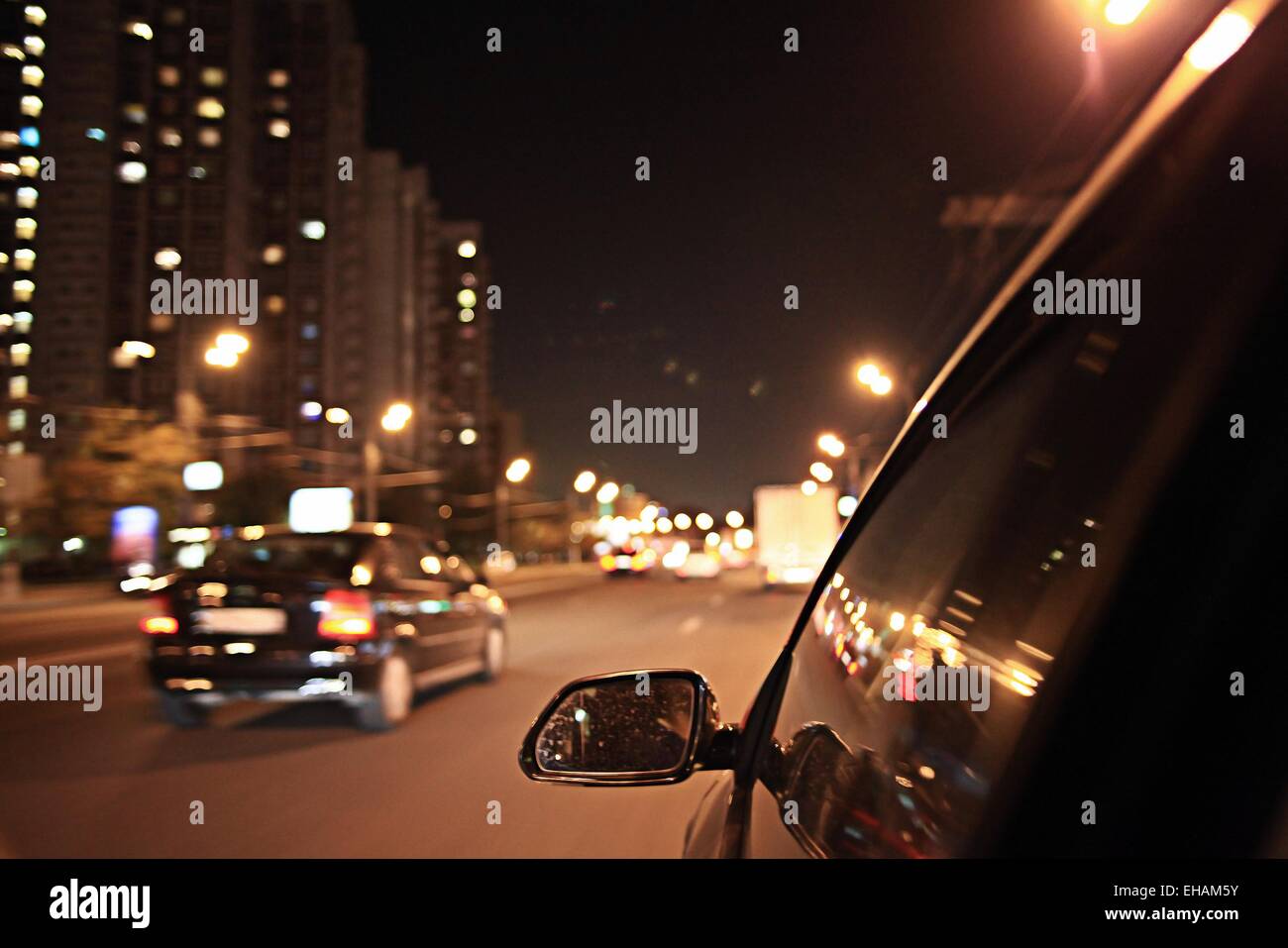 blurred urban look of the car movement nights Stock Photo