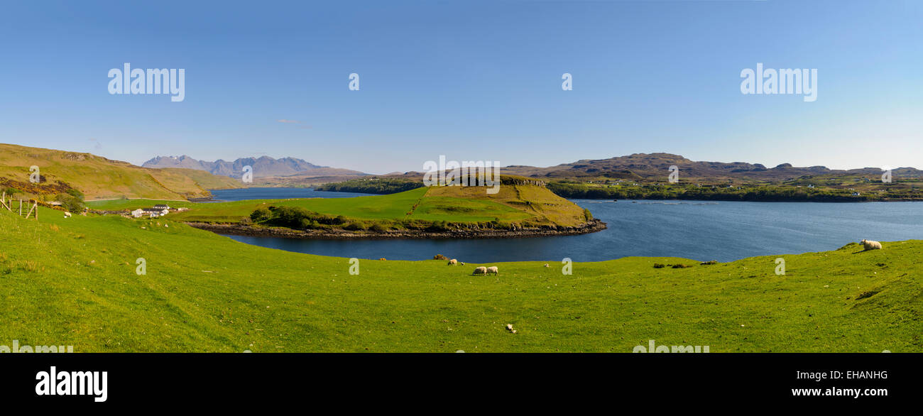 A view of Gesto Bay and Loch Harport on the Minginish Peninsula, Isle of Skye, Inverness-shire. May. Stock Photo
