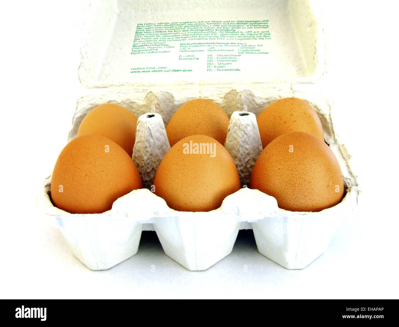 sechs Eier / six eggs Stock Photo
