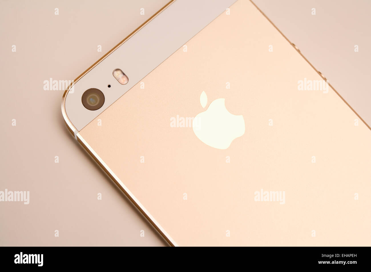 Closeup of an iPhone 5 S Gold Stock Photo