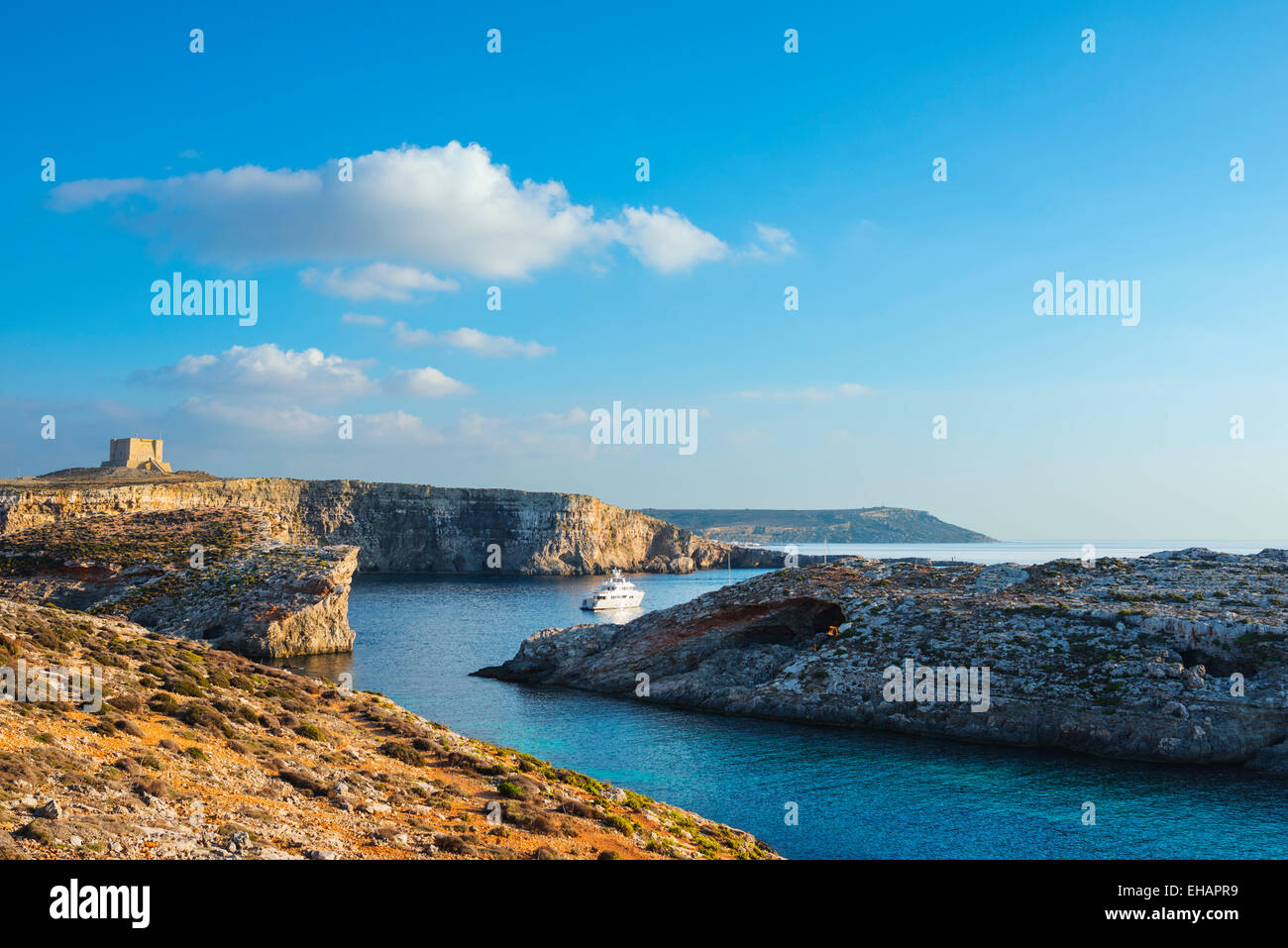 Mediterranean Europe, Malta, Comino island, cliff top watchtower Stock Photo