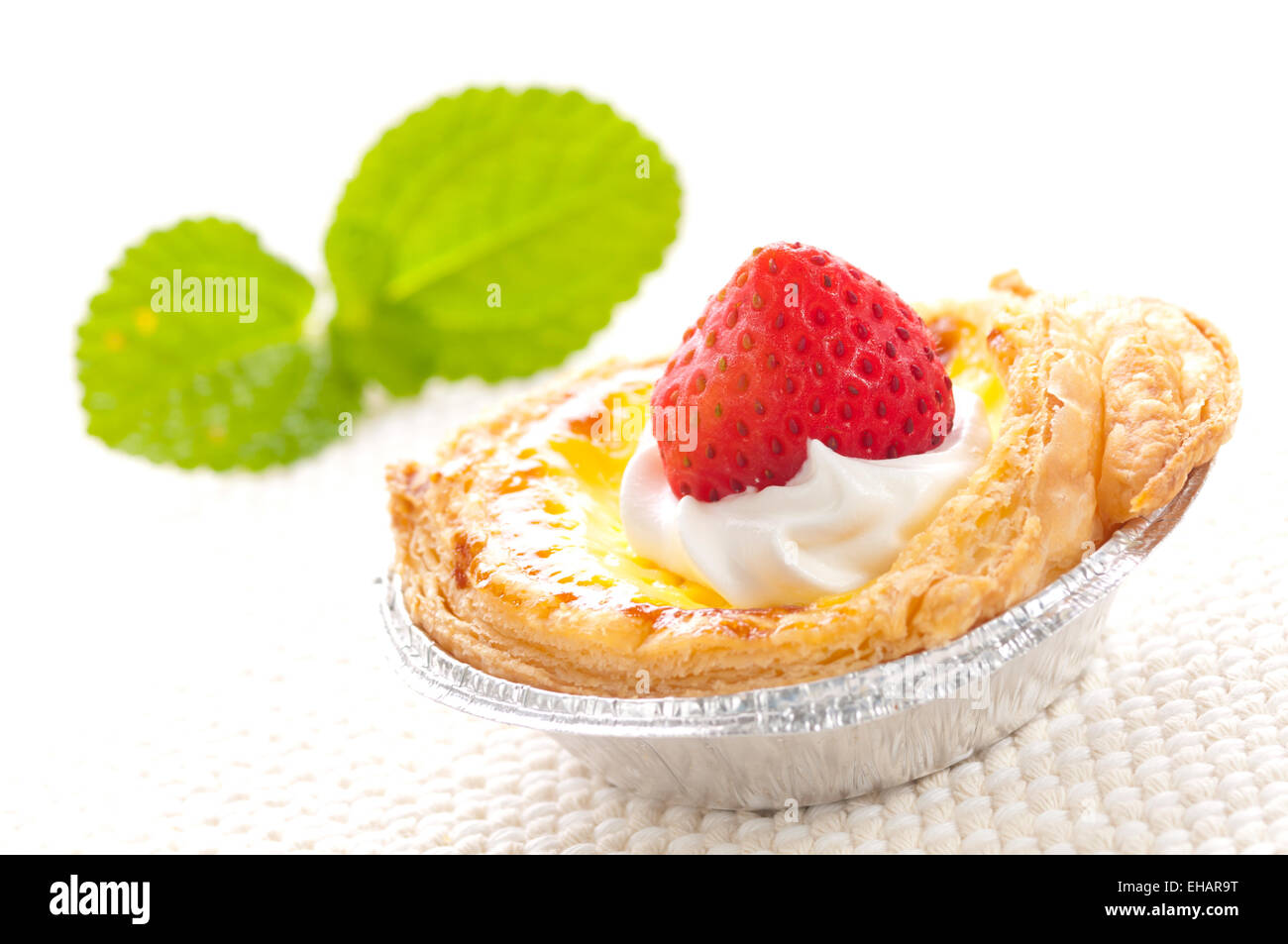 Strawberry egg tart Stock Photo