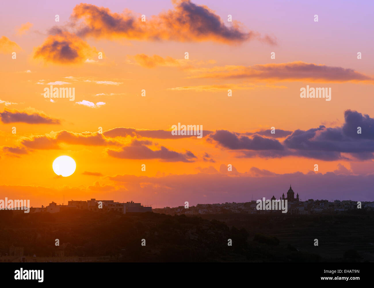 Mediterranean Europe, Malta, Gozo Island, Xewkija Rotunda, sunrise Stock Photo