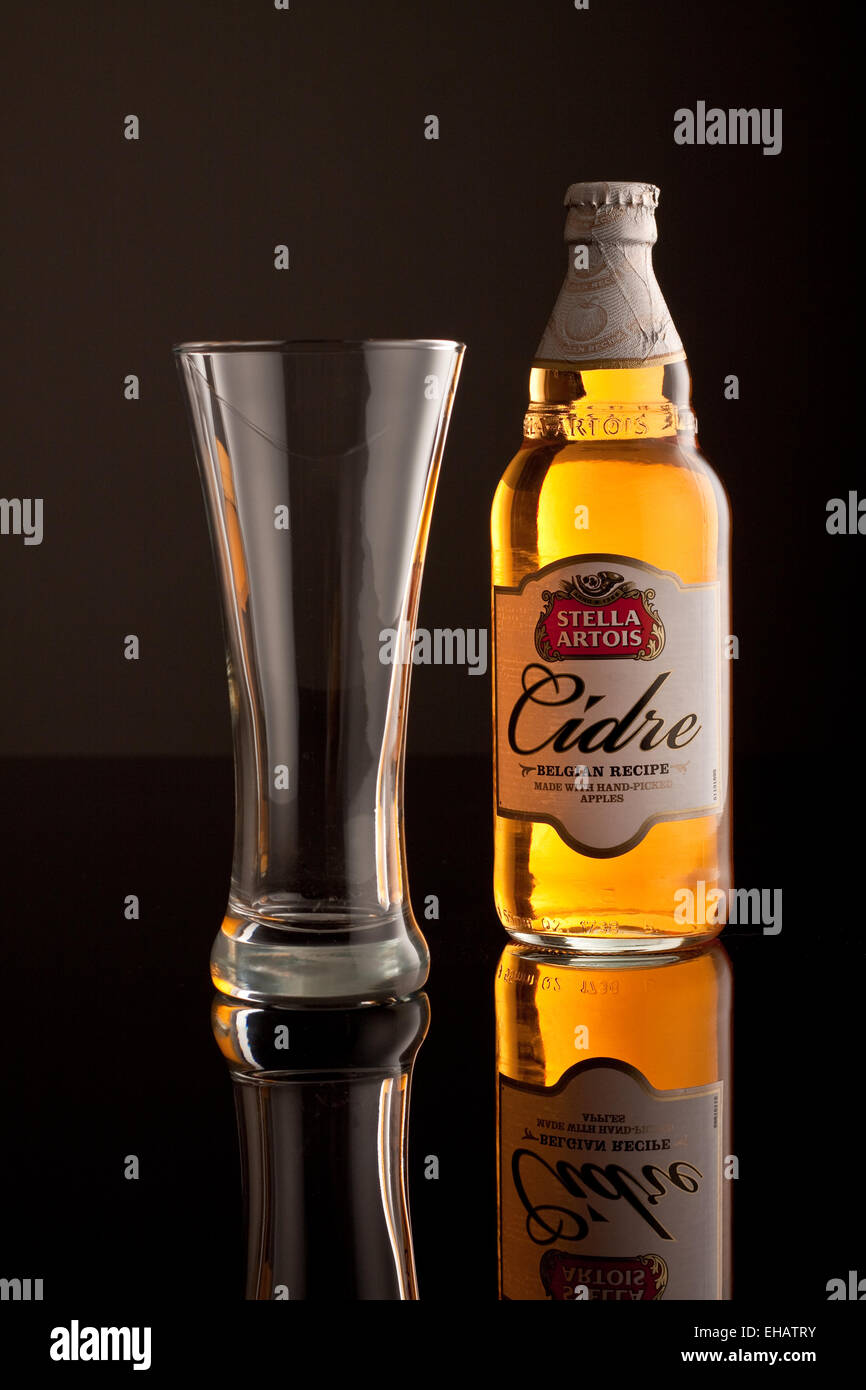 Bottle of Cidre/Cider and Glass Stock Photo
