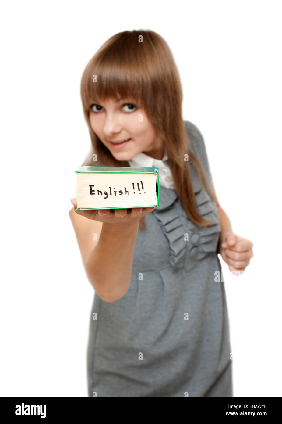 Young girl with dictionary english Stock Photo Alamy