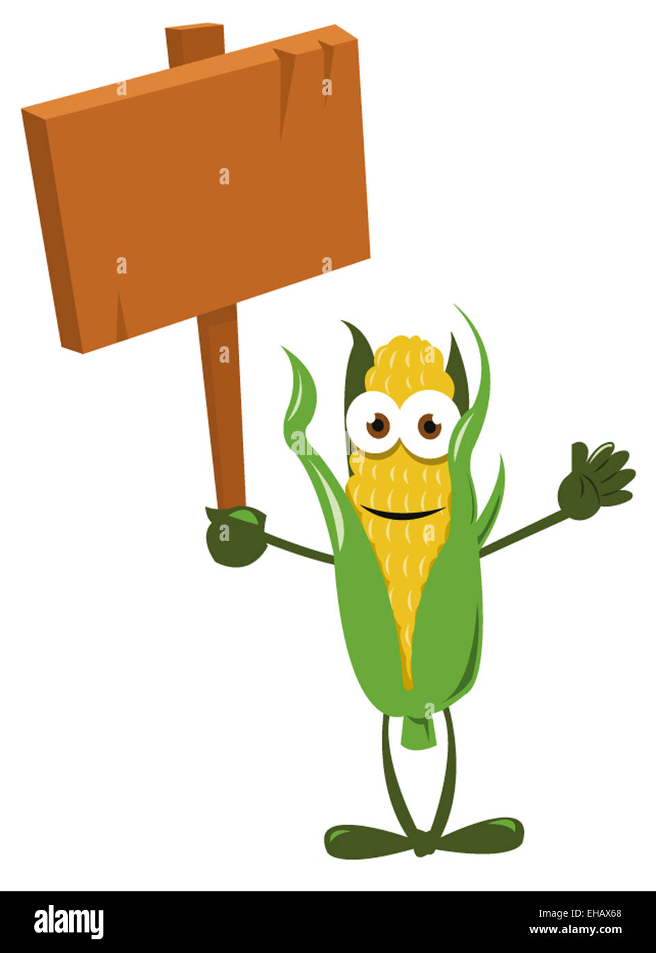 a vector cartoon representing a funny corn holding a wooden sign Stock Photo