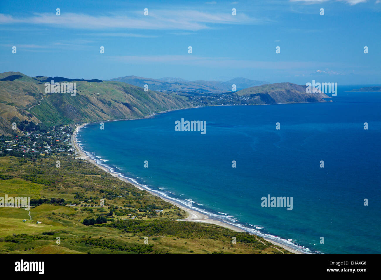 Paekakariki, Kapiti Coast, north of Wellington, North Island, New Zealand - aerial Stock Photo