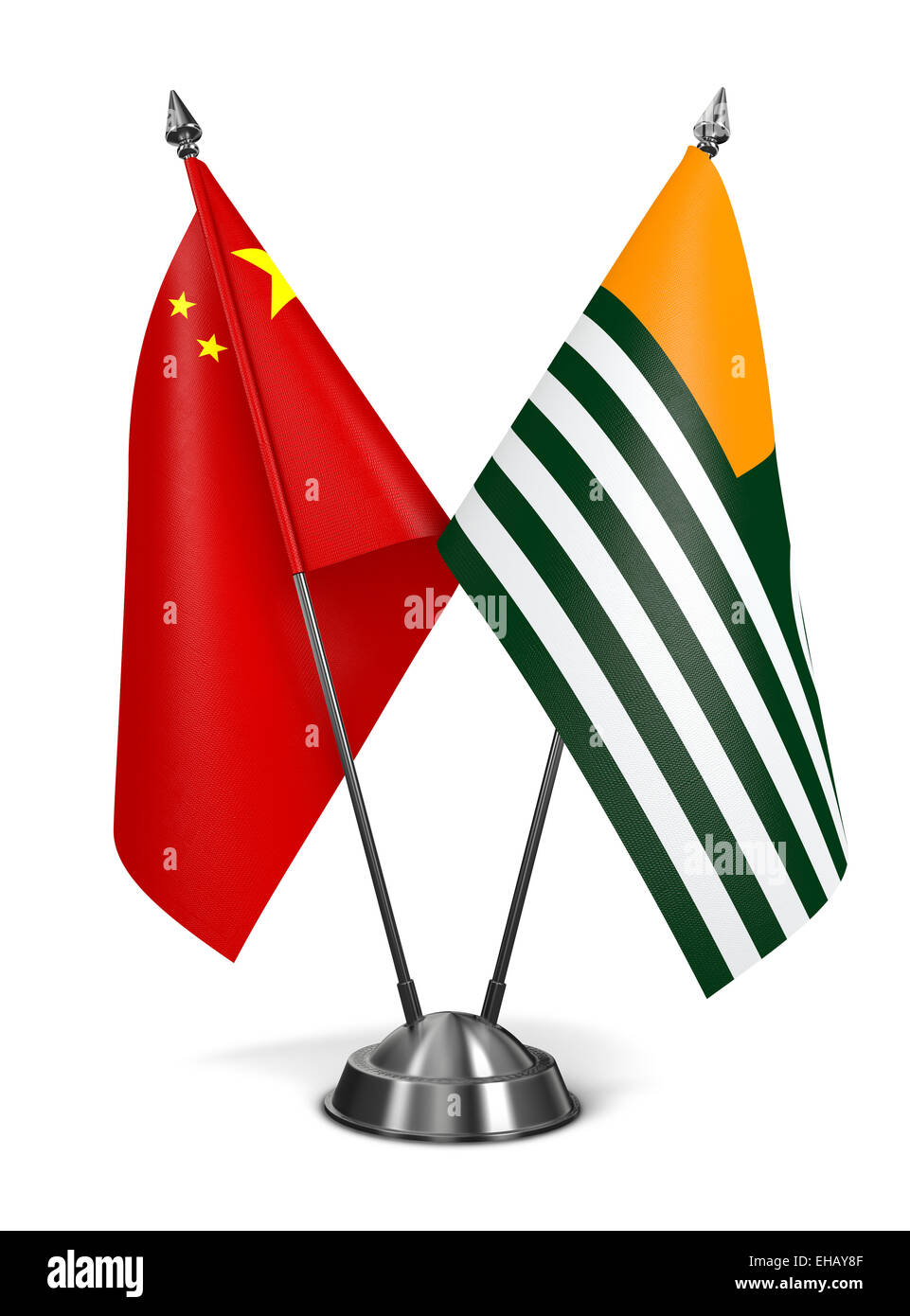 China and Azad Kashmir - Miniature Flags Isolated on White Background. Stock Photo