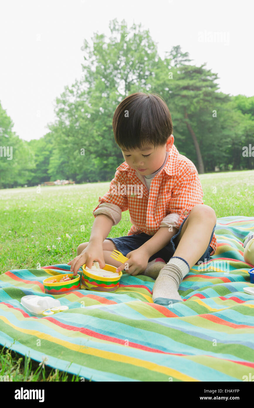 Japanese kid having picnic in a park Stock Photo Alamy