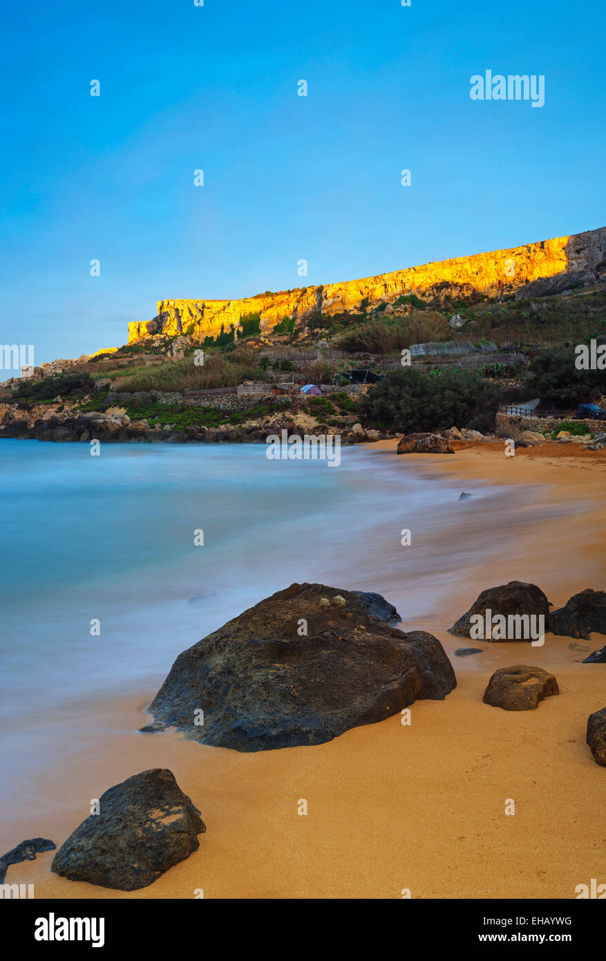 Mediterranean Europe, Malta, Gozo Island, red sand beach of Ramla Bay Stock Photo