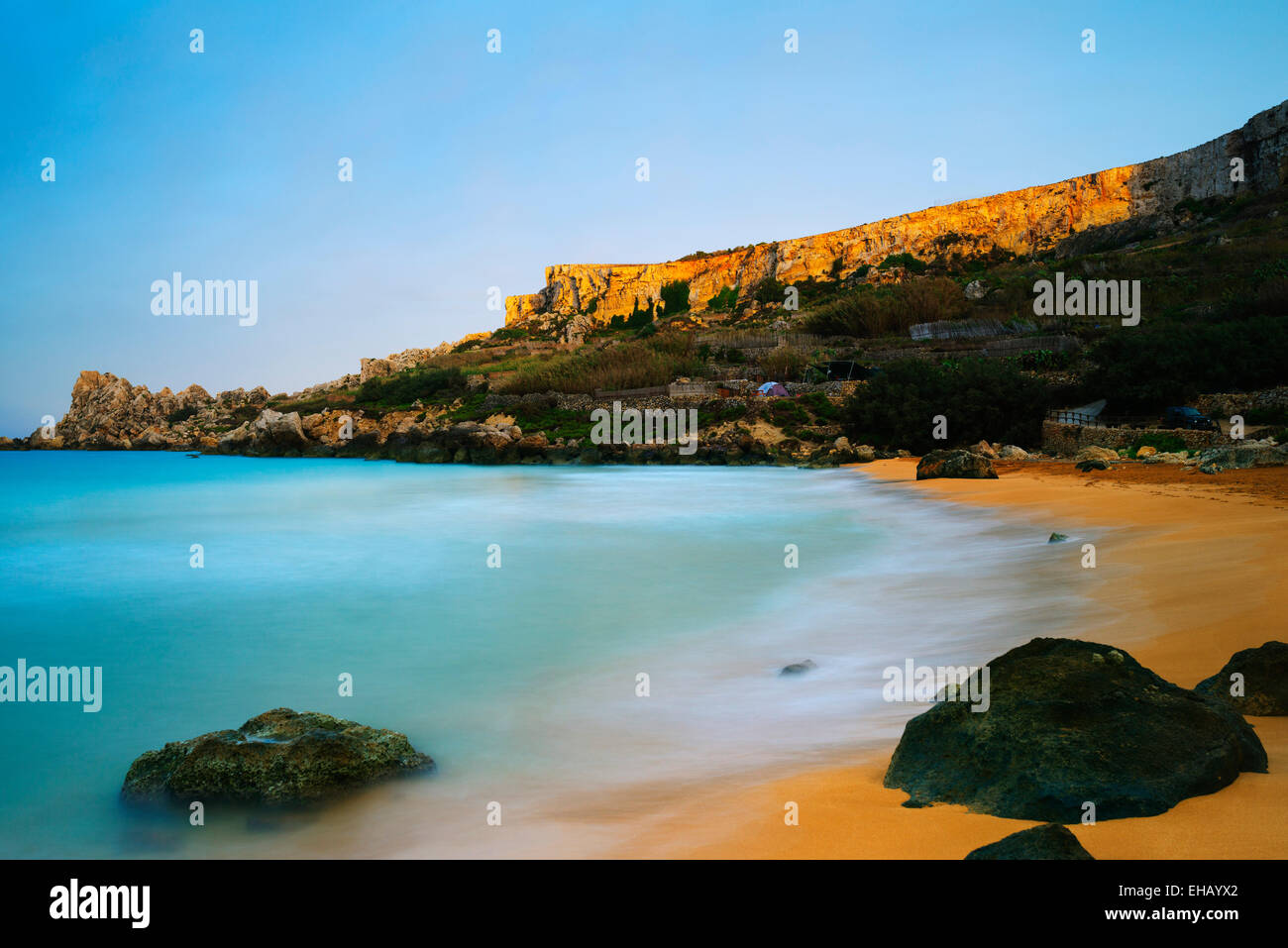 Mediterranean Europe, Malta, Gozo Island, red sand beach of Ramla Bay Stock Photo