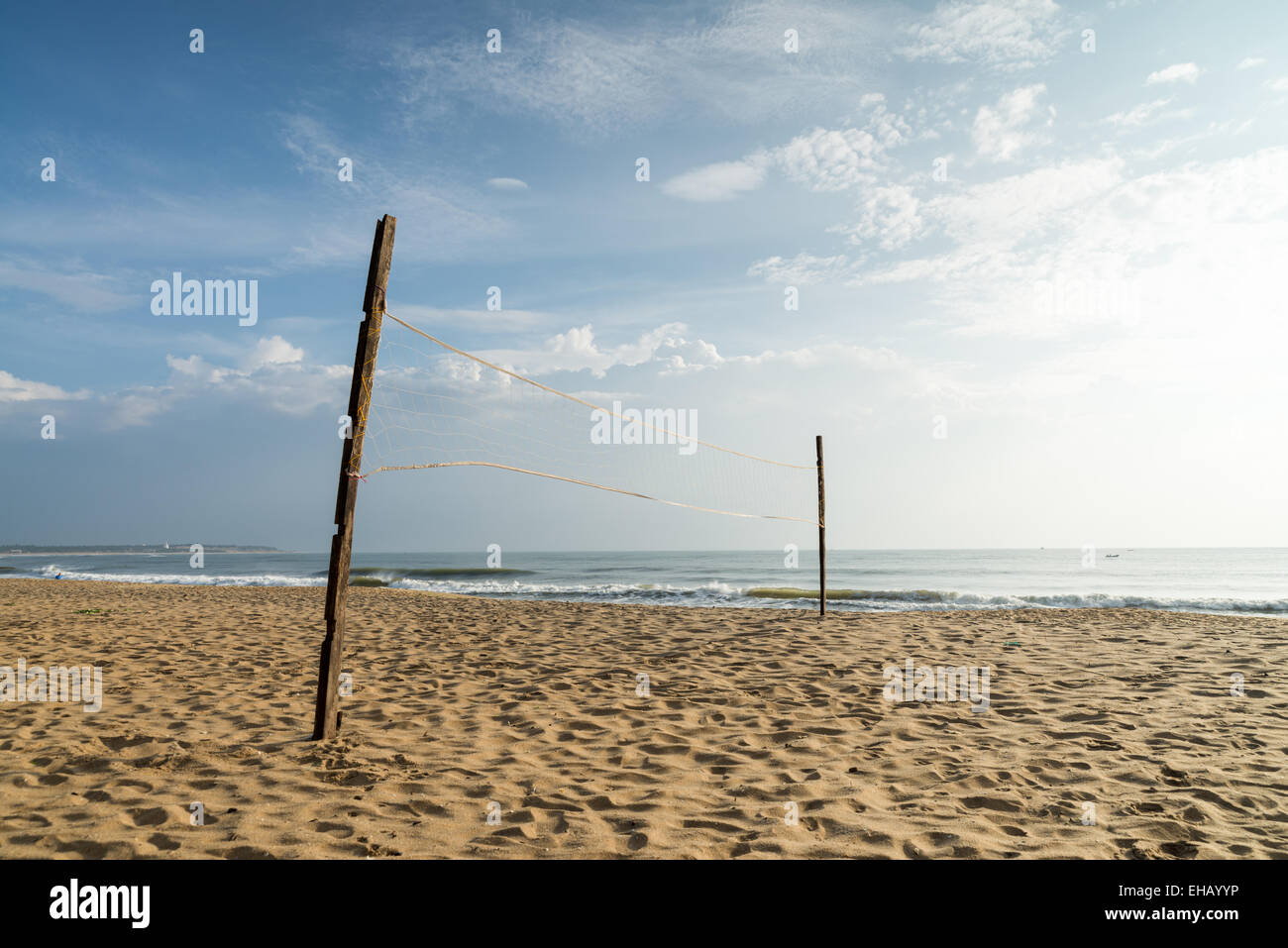 Volleyball net on the beach, Arugam Bay, Sri Lanka, Asia Stock Photo