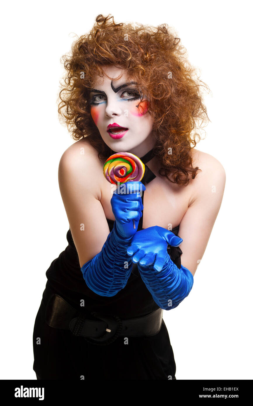 woman mime with theatrical makeup singing Stock Photo