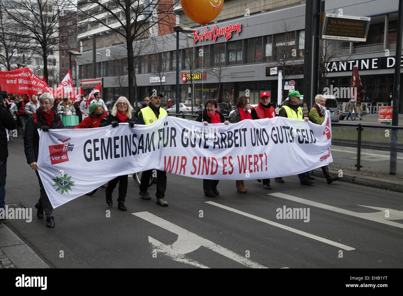 Berlin, Germany. 11th Mar, 2015. GEW (Union Education and Science) Warning strike for higher wages and against deterioration pension in Berlin on March 11, 2015 in Germany. Credit:  Stefan Papp/Alamy Live News Stock Photo