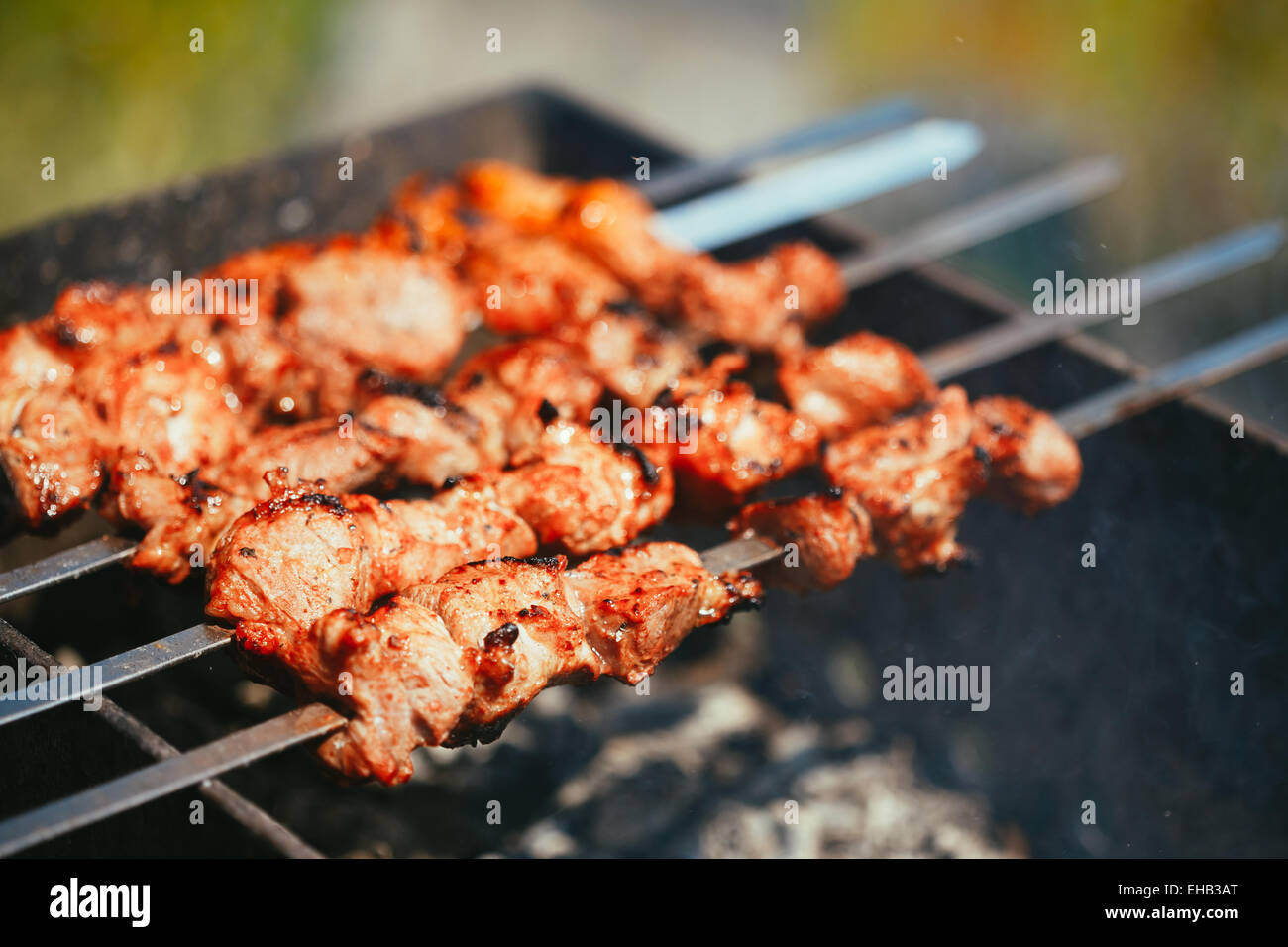 Grilled marinated caucasus barbecue meat shashlik (shish kebab) pork
