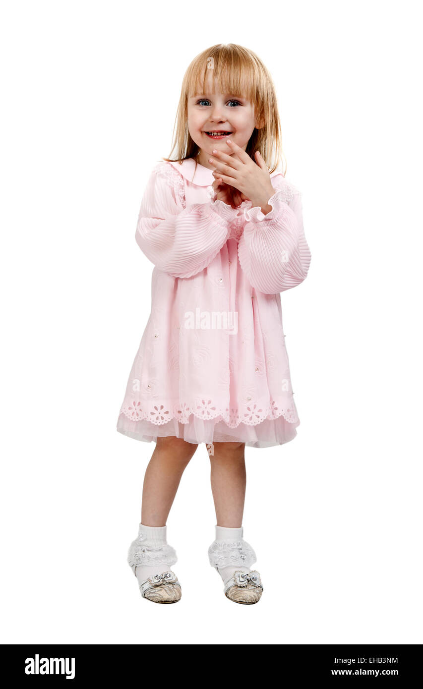 little girl in a pink dress in studio Stock Photo - Alamy