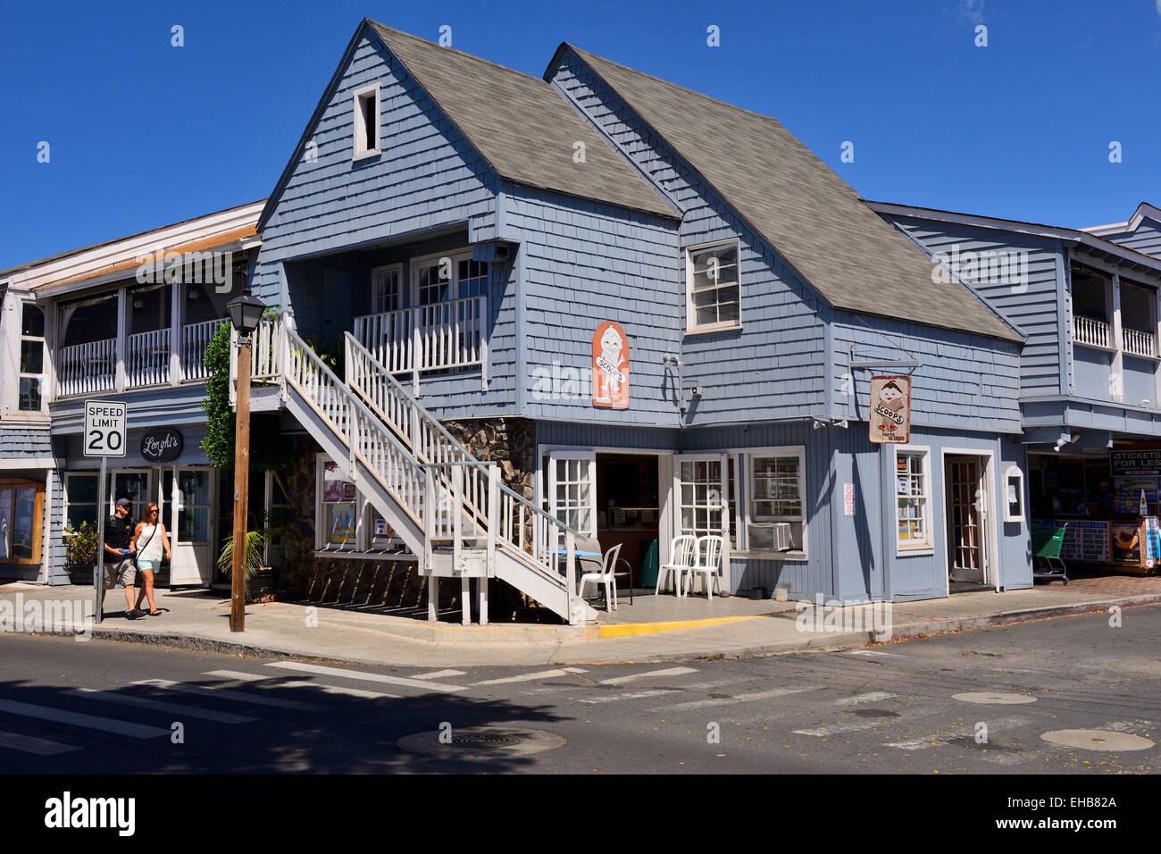 Shops and restaurants on Front Street, Lahaina, Maui, Hawaii, USA Stock