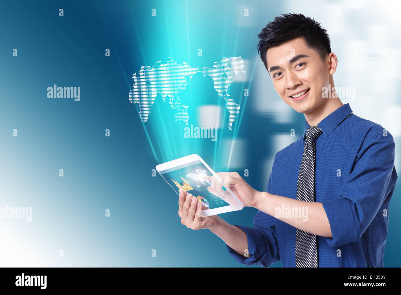 Business man holding a tablet model Stock Photo