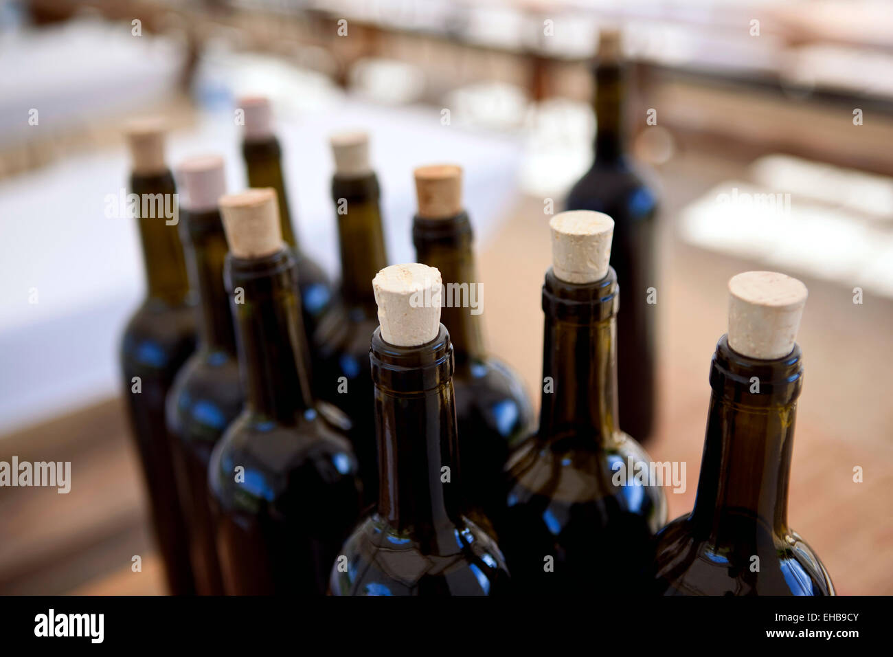 Bottles of red wine in a French cellar Stock Photo Alamy