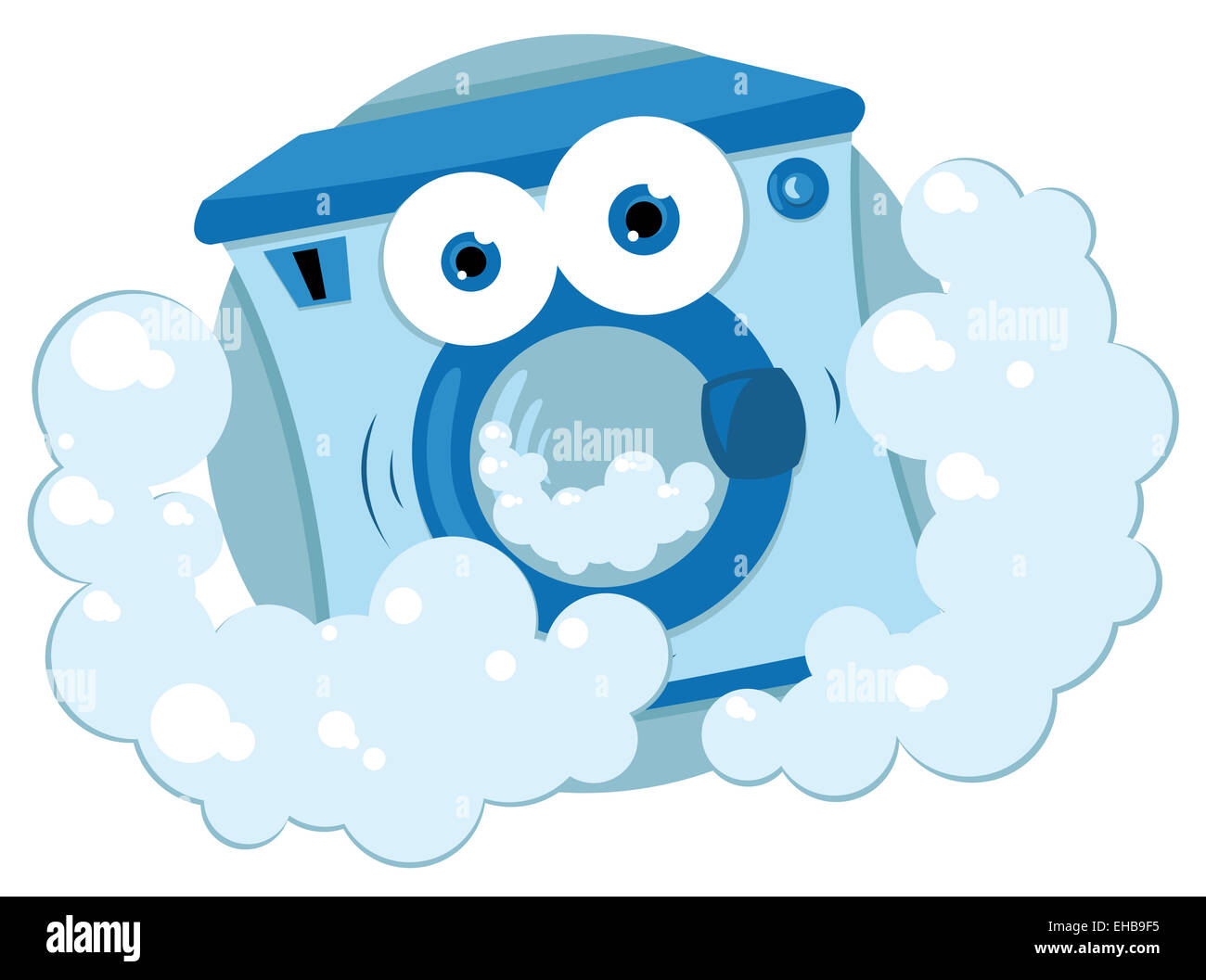 a vector cartoon representing a friendly coin laundry in bubbles Stock