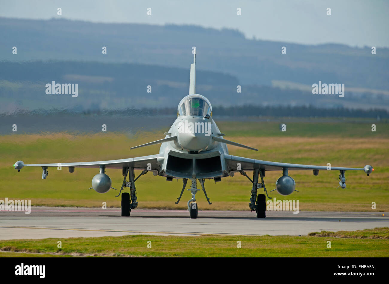Eurofighter Typhoon FRG4 ZK313 (W) preparing for line up on runway 23 at RAF Lossiemouth, Moray. Scotland.  SCO 9631. Stock Photo
