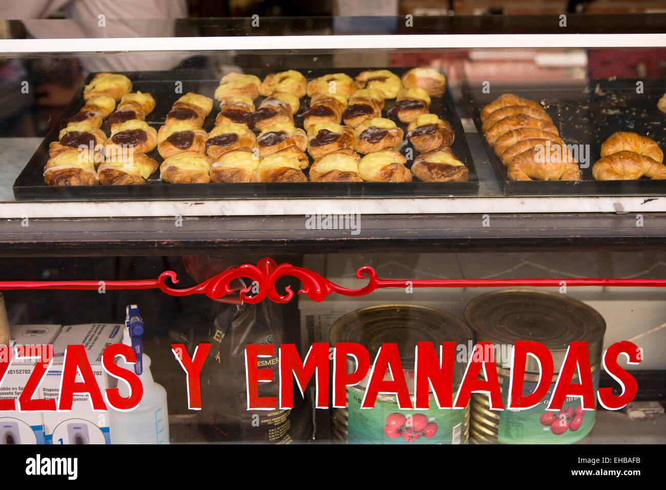Argentina, Buenos Aires, San Telmo indoor produce market, sweet, pastries on display in cafe Stock Photo