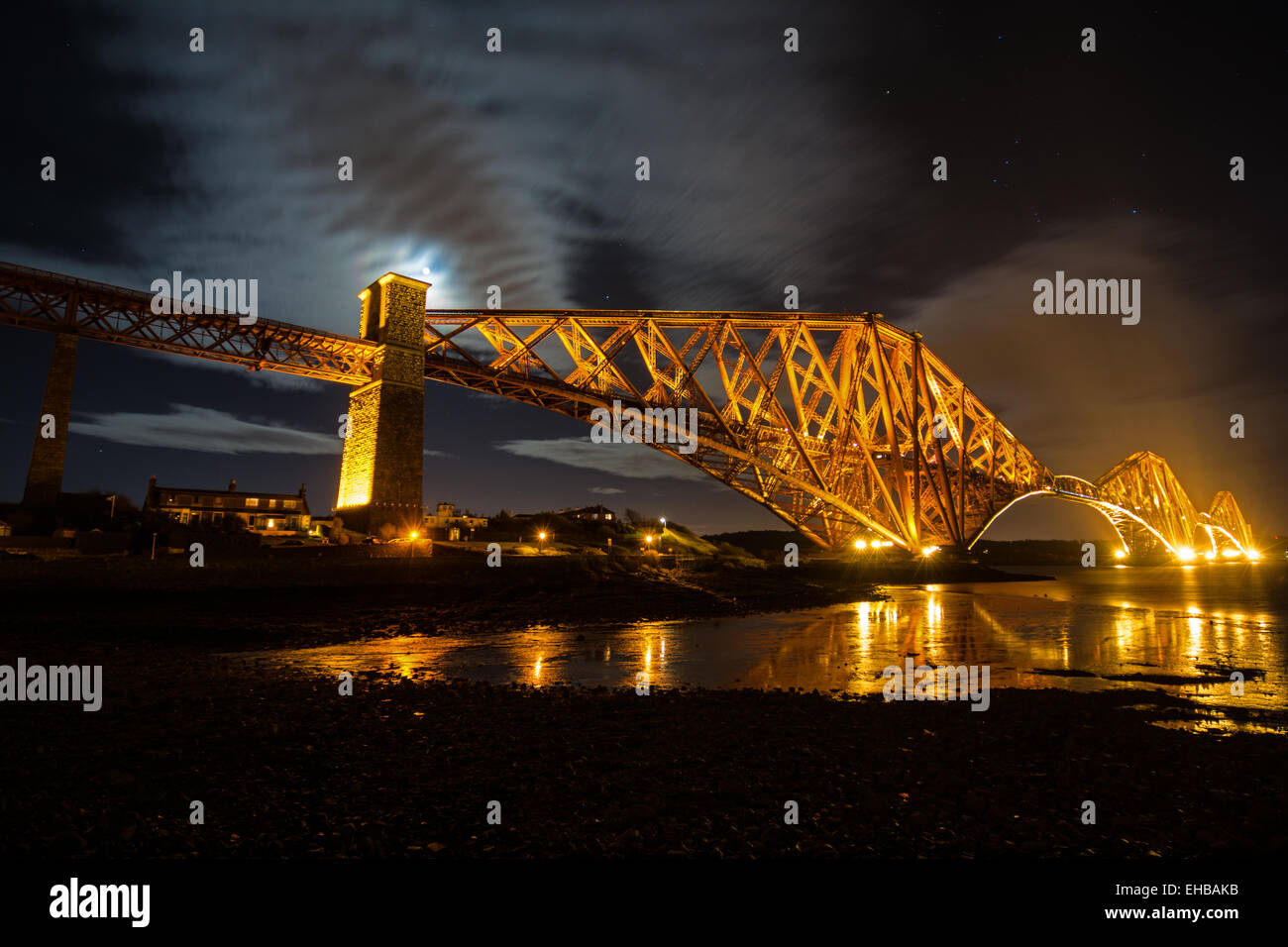 Moonlight Forth Rail Bridge Stock Photo