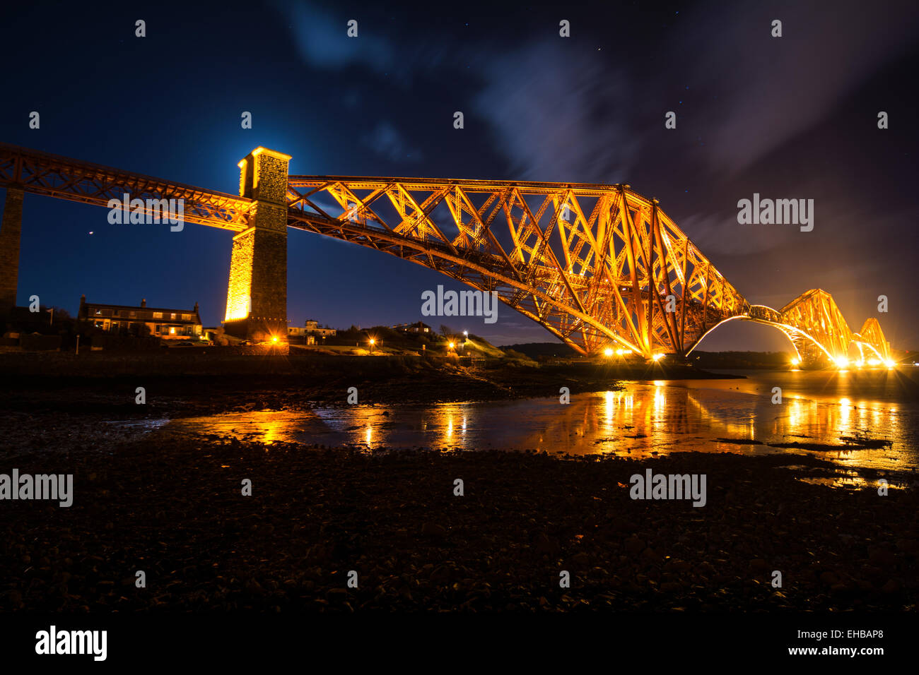 Forth Rail Bridge at Night Stock Photo