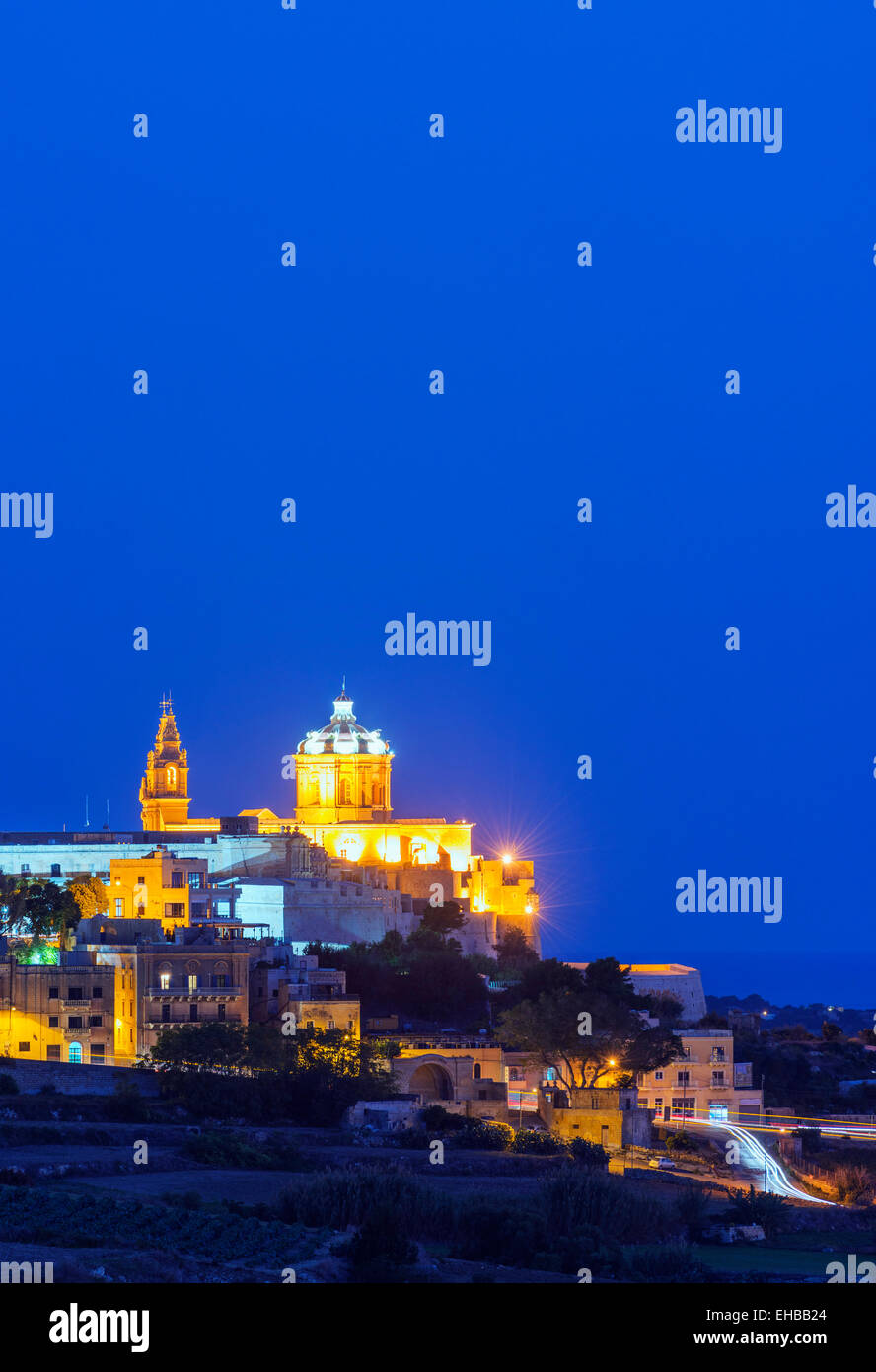 Mediterranean Europe, Malta, Mdina, stone walled city and St Pauls Cathedral Stock Photo