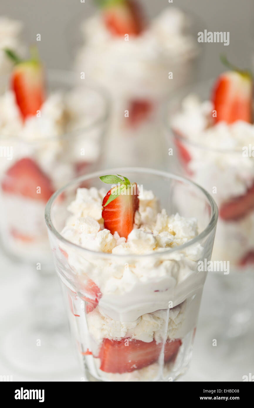 Series on Eton Mess, a traditional English dessert of strawberries, meringue and cream Stock