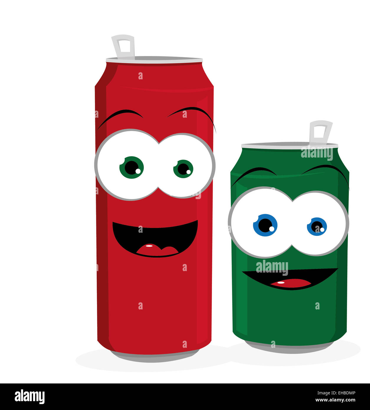 a vector cartoon reprenseting two funny beer or soda cans looking at camera and smiling Stock Photo