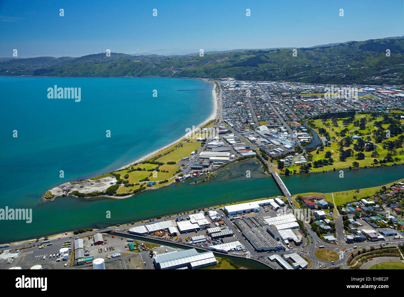 Hutt River, Petone, and Seaview, Wellington, North Island, New Zealand aerial Stock Photo Alamy