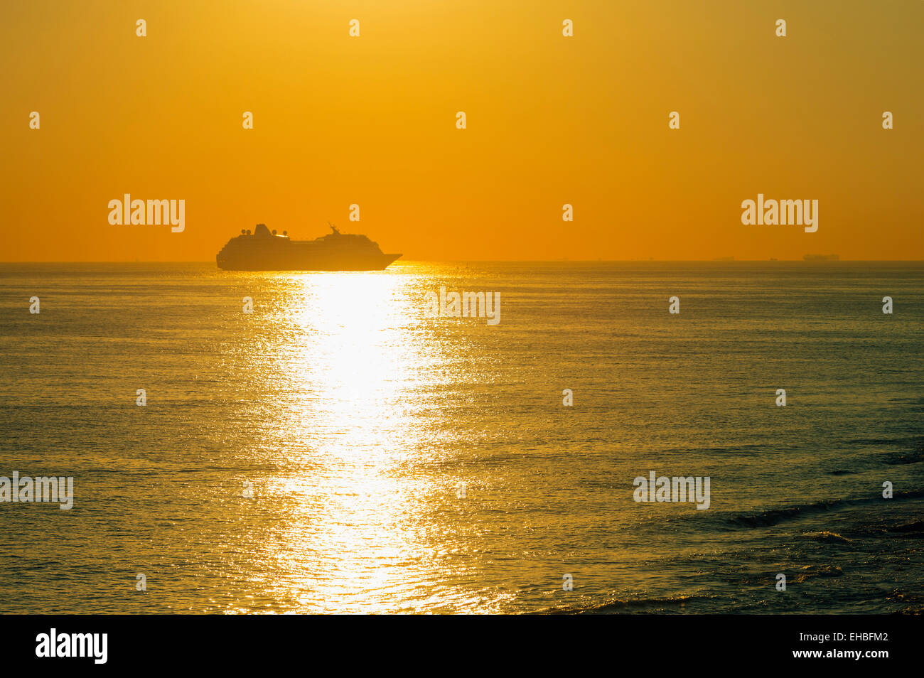 Mediterranean Europe, Malta, Sliema waterfront, cruise liner at sunrise Stock Photo