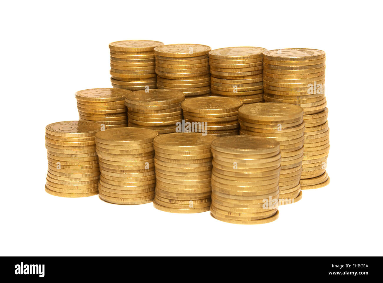 Stack of golden coins isolated on white Stock Photo - Alamy