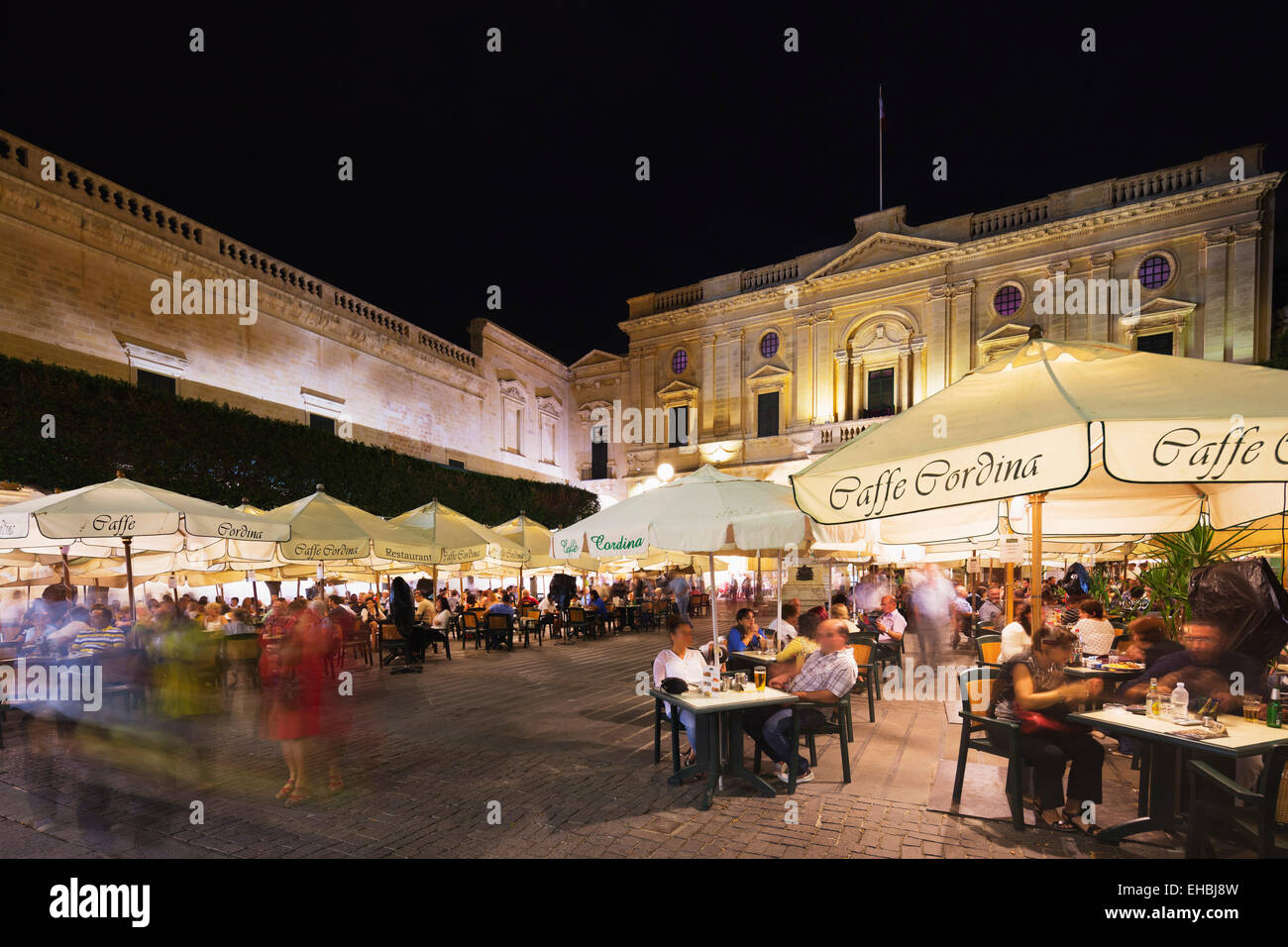 Mediterranean Europe, Malta, Valletta, Caffe Cordina and the National Library in Republic Square (Queens Square) Stock Photo