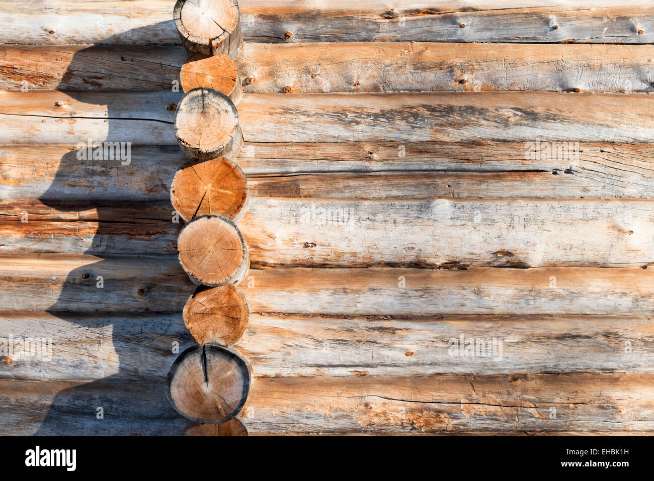 Detail of log cabin building in Finland Stock Photo