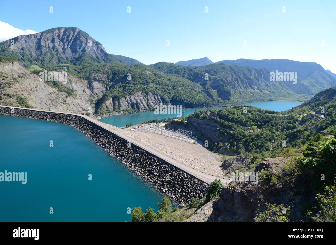 Serre Ponçon Lake or Reservoir & Barrage or Earth Core Dam Alpes-de-Haute-Provence France Stock Photo