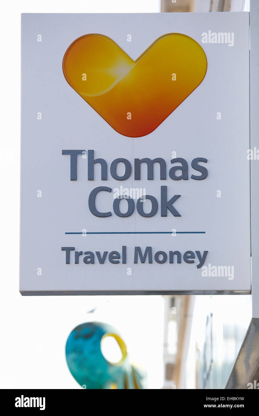 Business, Finance, Money, Thomas Cook Travel Money bureau de change foreign currency  exchange sign on a high street shop Stock Photo - Alamy