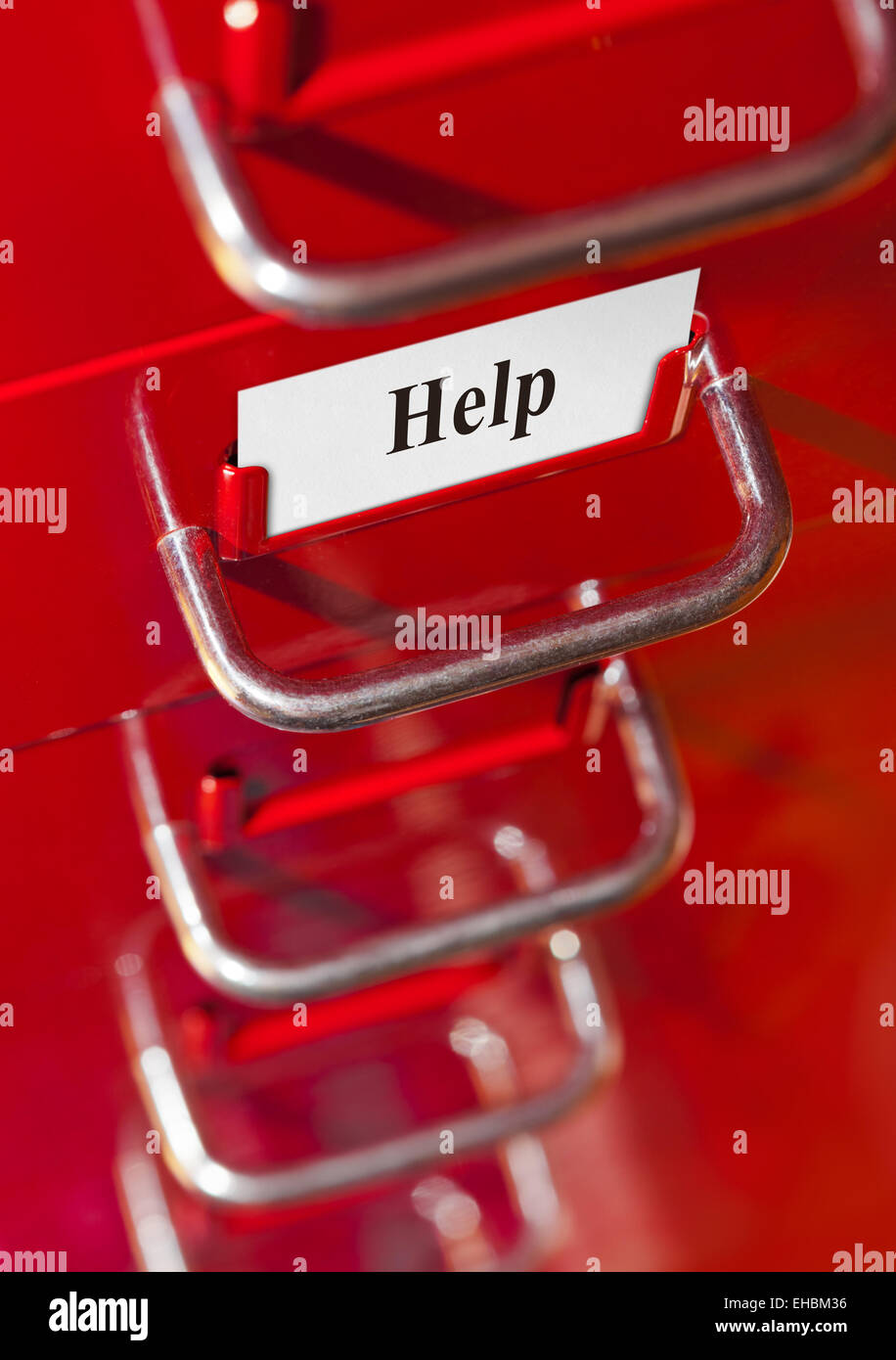 Red file with card Help Stock Photo Alamy