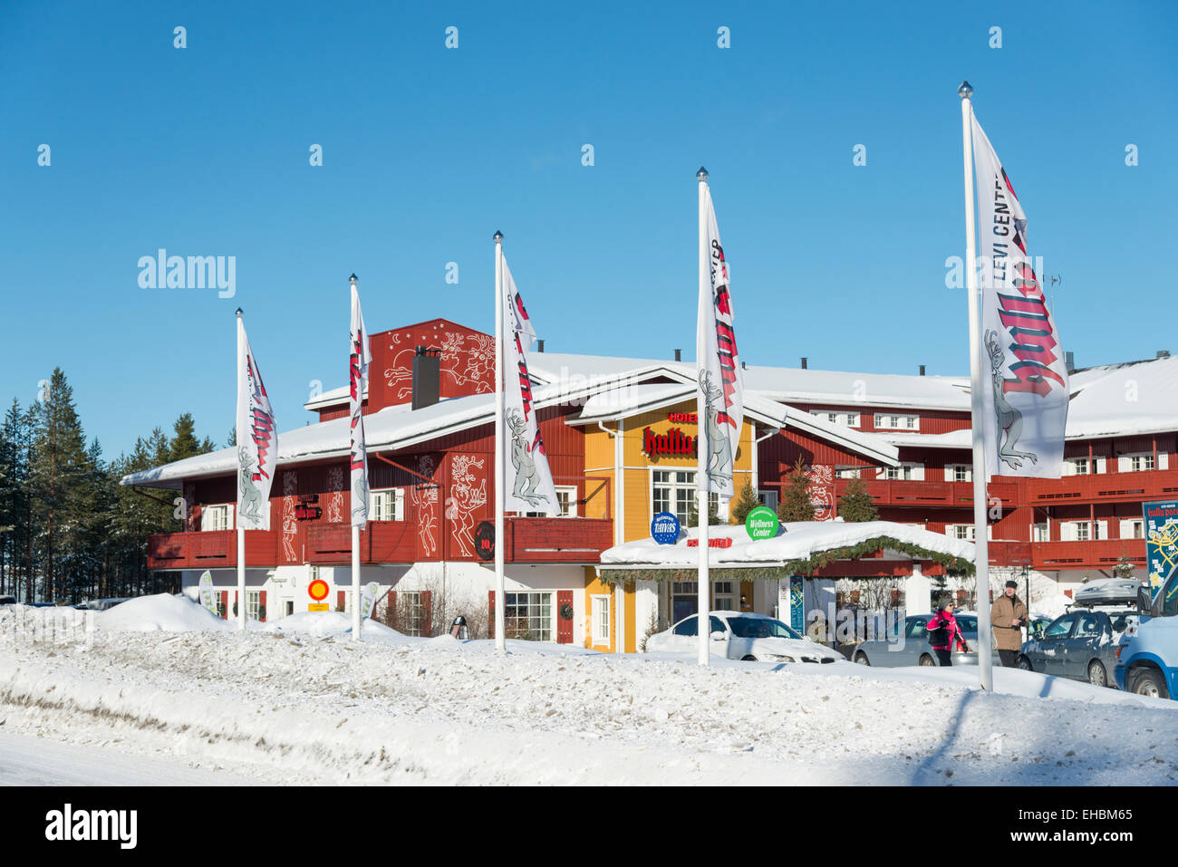 The Crazy Reindeer Hotel Levi Lapland Finland in winter Stock Photo