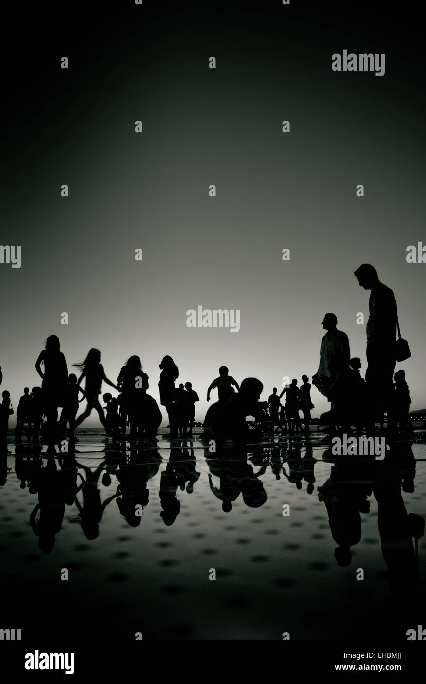 People silhouette reflections black and white Stock Photo